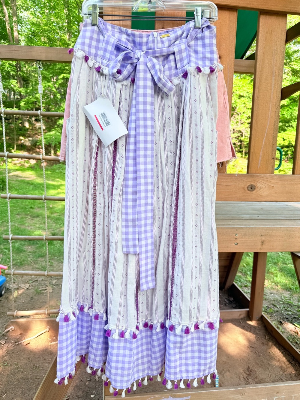 Boho Gingham Trim Maxi Skirt in Lavender
